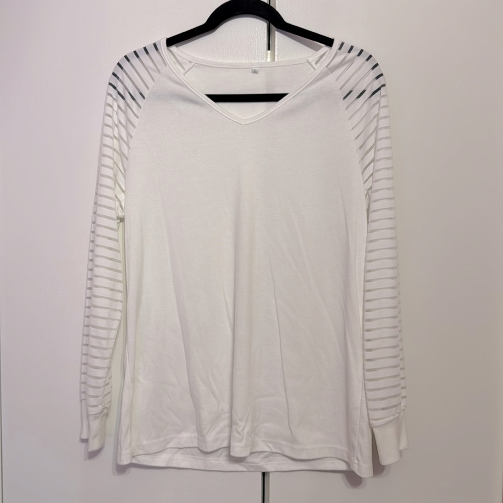 White Long sheer sleeve striped top
